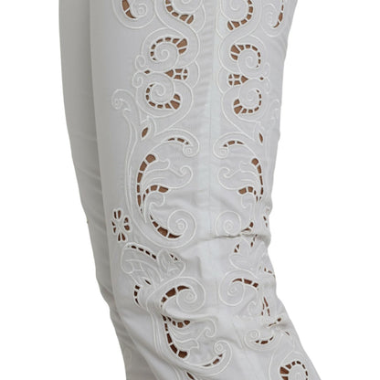 Dolce & Gabbana White Cut Out Cotton Mid Waist Cropped Pants