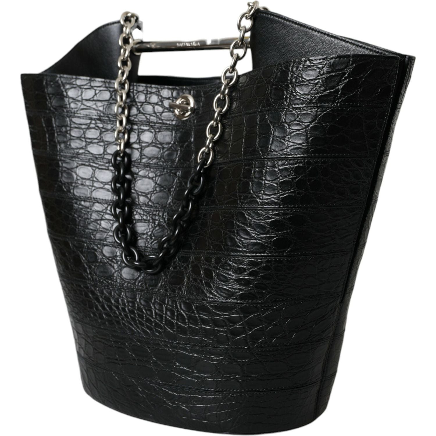 Balenciaga Black Exotic Skin Leather Maxi Bucket Tote Purse Bag