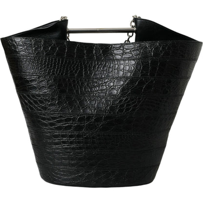 Balenciaga Black Exotic Skin Leather Maxi Bucket Tote Purse Bag Balenciaga