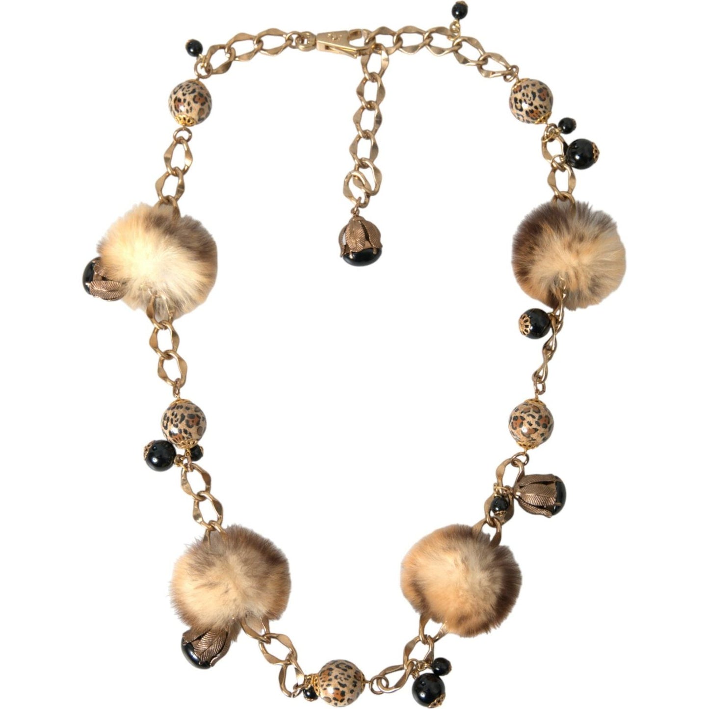 Dolce & Gabbana Gold Brass Leopard Fur Pearl Collier Chain Belt Dolce & Gabbana