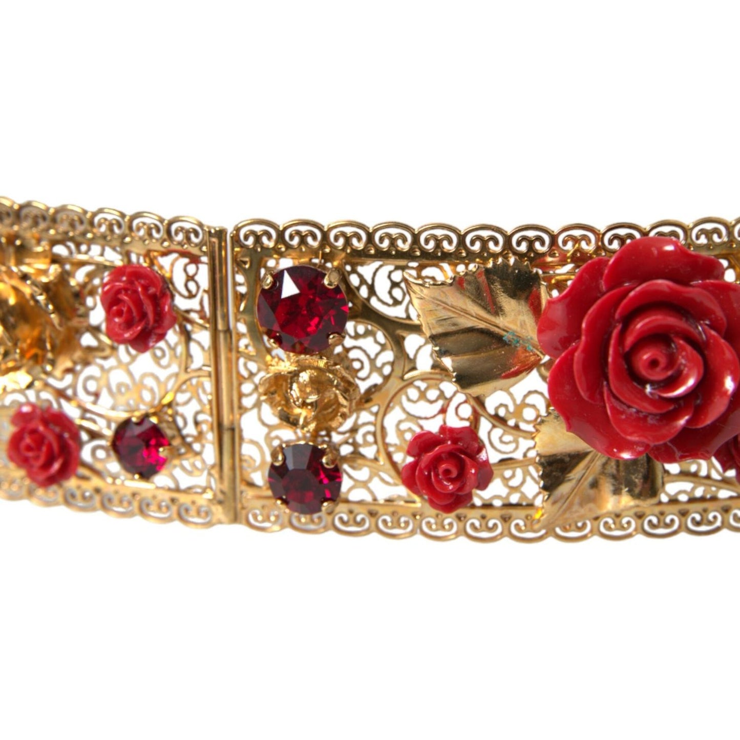 Dolce & Gabbana Gold Brass Red Roses Crystal Jewel Waist Belt Dolce & Gabbana