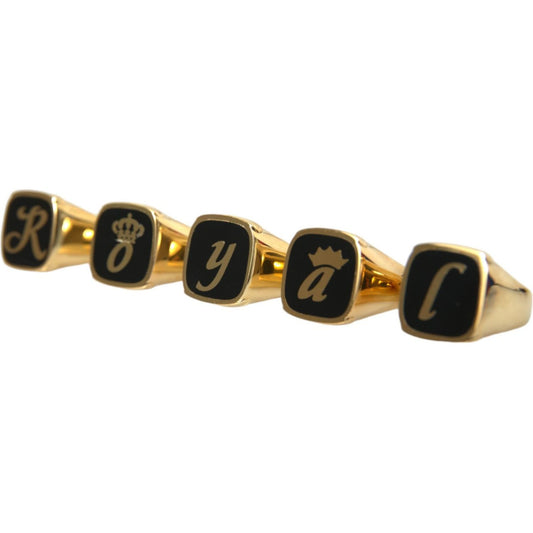 Gold Brass ROYAL Enamel Set of 5 Ring