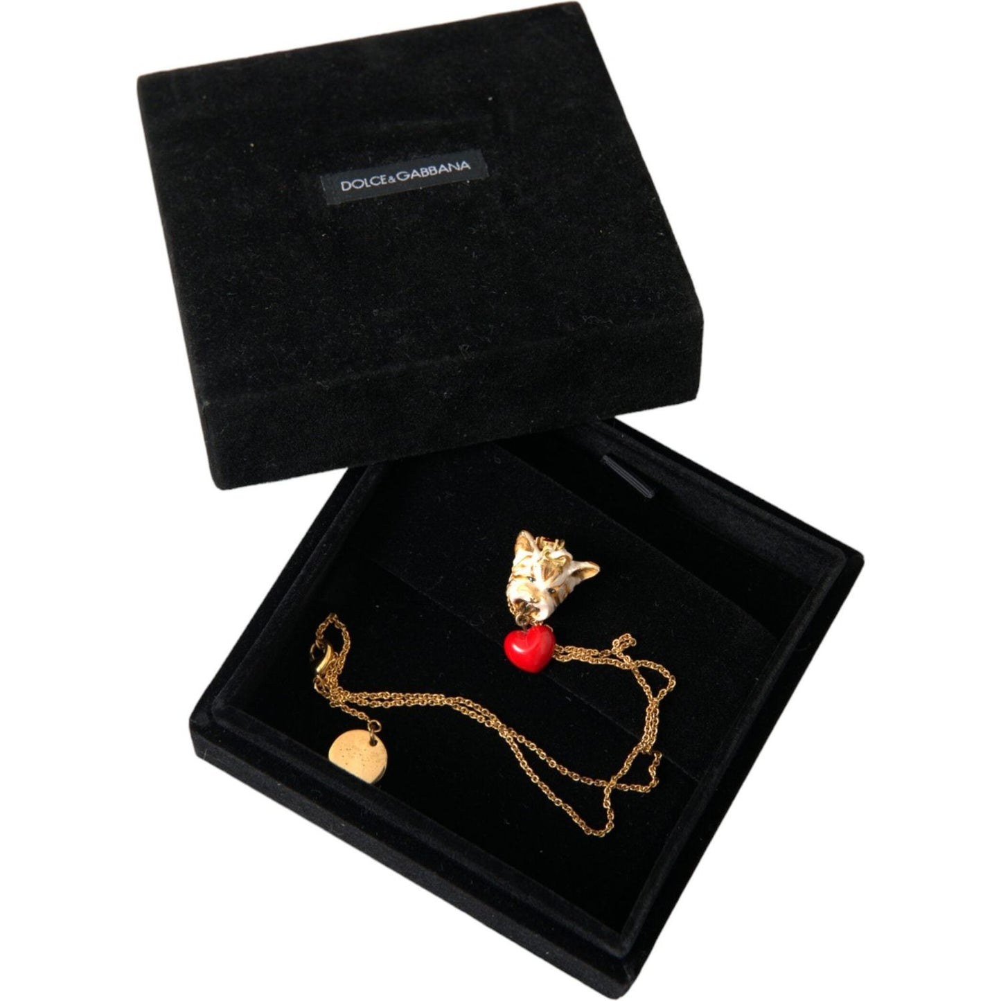 Dolce & Gabbana Gold Brass Chain Dog Heart Pendant Charm Necklace Dolce & Gabbana