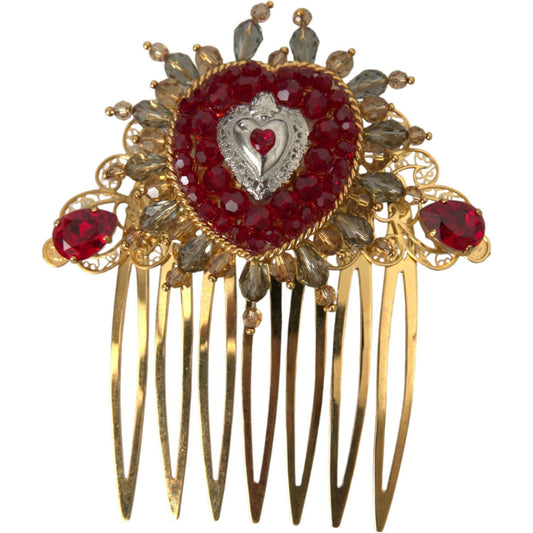 Gold Brass Crystal Heart Women Hair Comb