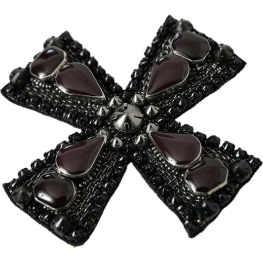 Black Crystals Embellished Cross Pin Brooch