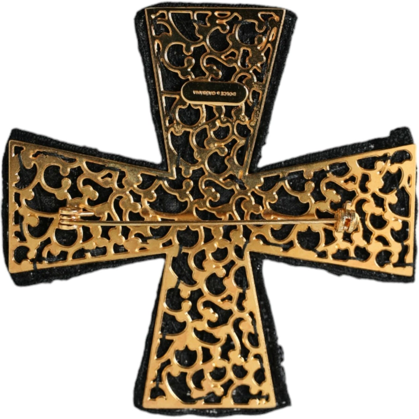 Black Crystals Embellished Cross Pin Brooch