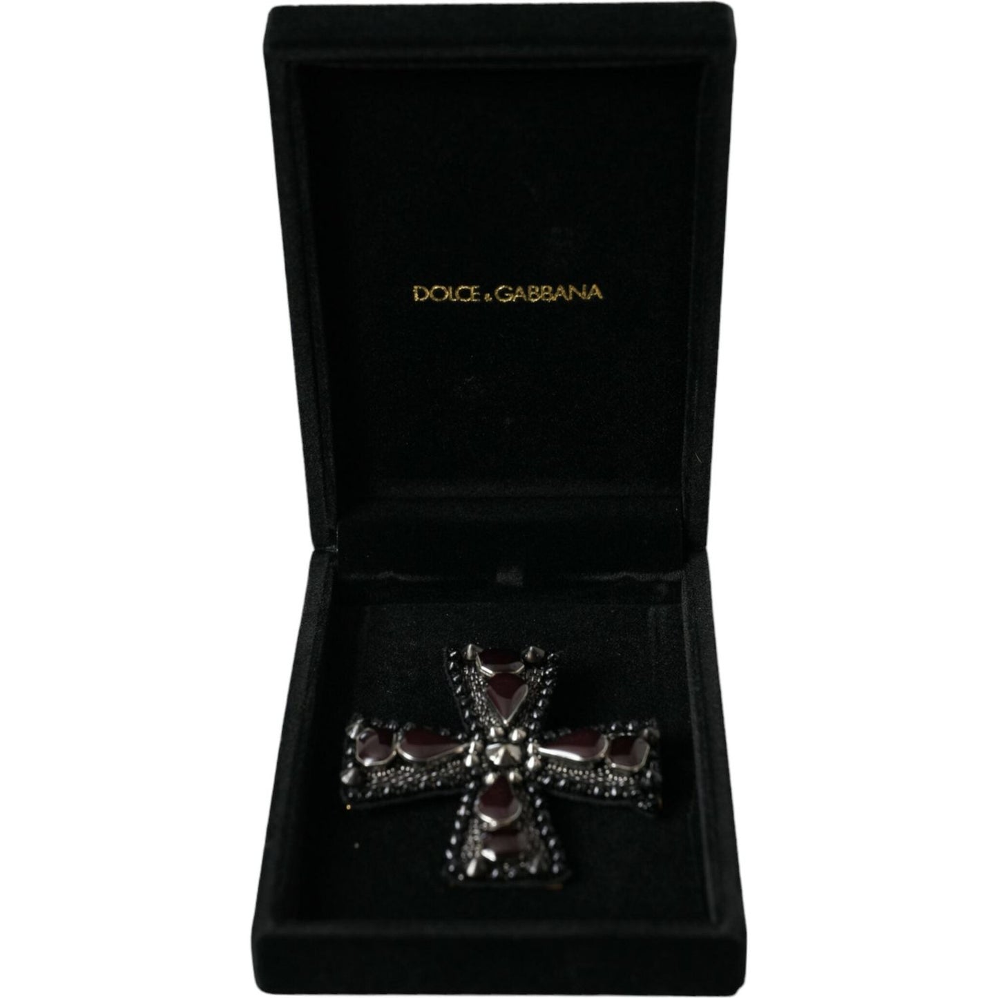 Black Crystals Embellished Cross Pin Brooch