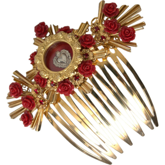 Gold Brass Crystal Heart Floral Hair Comb