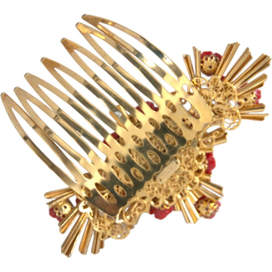 Gold Brass Crystal Heart Floral Hair Comb