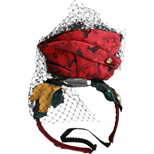 Multicolor Rose Silk Crystal Netted Logo Headband Diadem