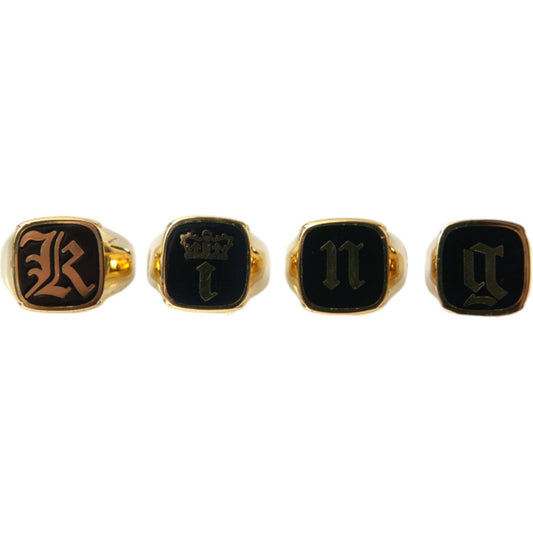 Dolce & Gabbana Gold Brass KING Enamel Set of 4 Ring