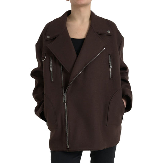 Brown Coat Short Biker Wool Jacket