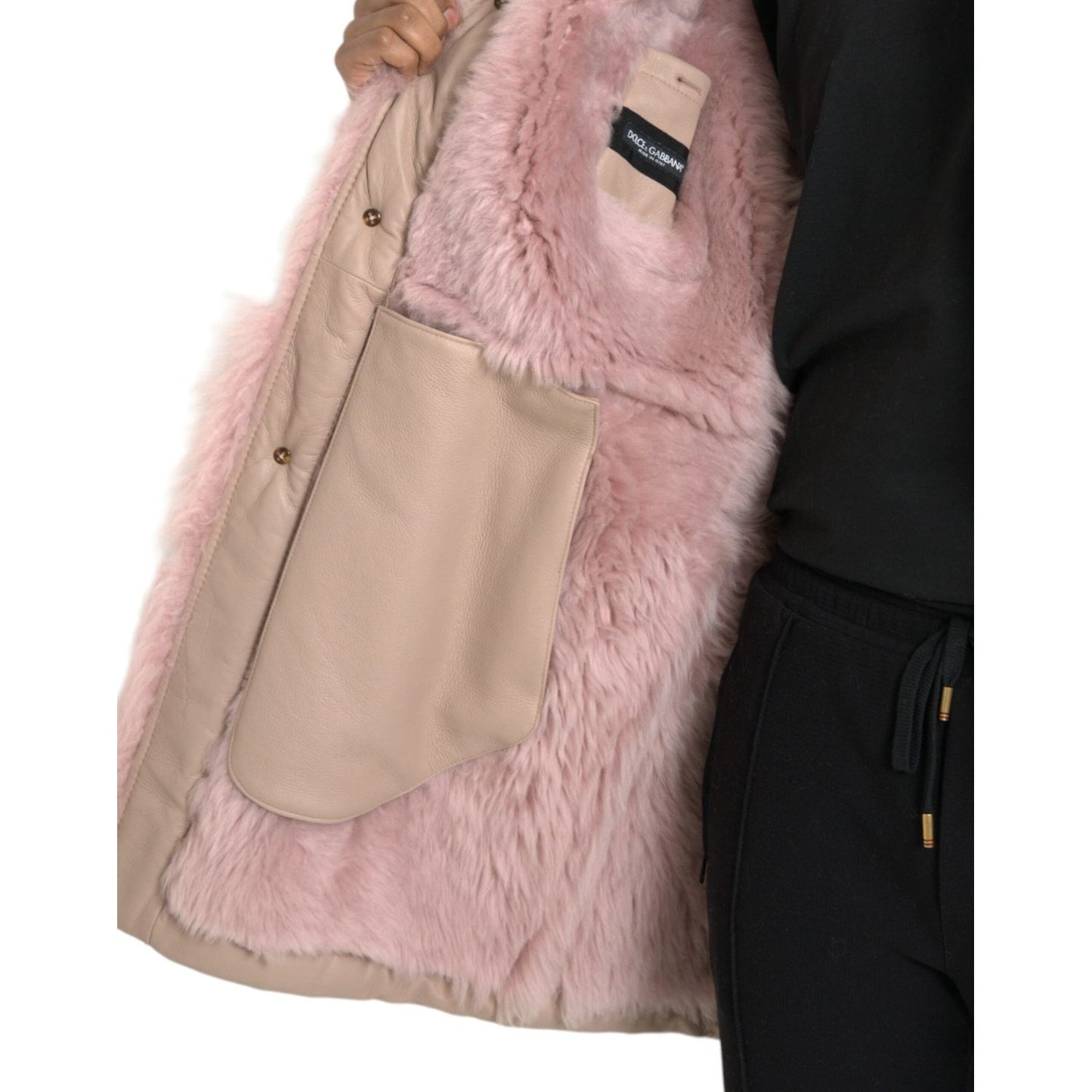 Dolce & Gabbana Beige Pink Lamb Leather Shearling Coat Jacket Dolce & Gabbana