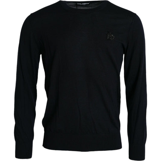 Dolce & Gabbana Blue Bee Cashmere Crewneck Pullover Sweater Dolce & Gabbana