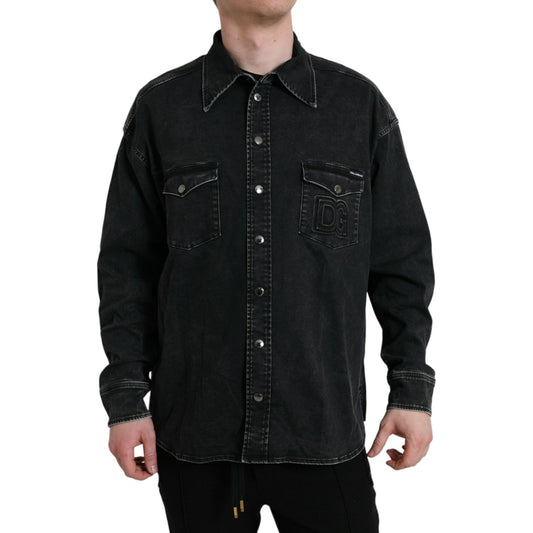 Dolce & Gabbana Black Cotton Long Sleeve Denim Casual Shirt Dolce & Gabbana