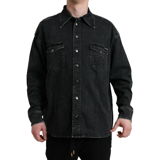 Dolce & Gabbana Black Cotton Long Sleeve Denim Casual Shirt Dolce & Gabbana