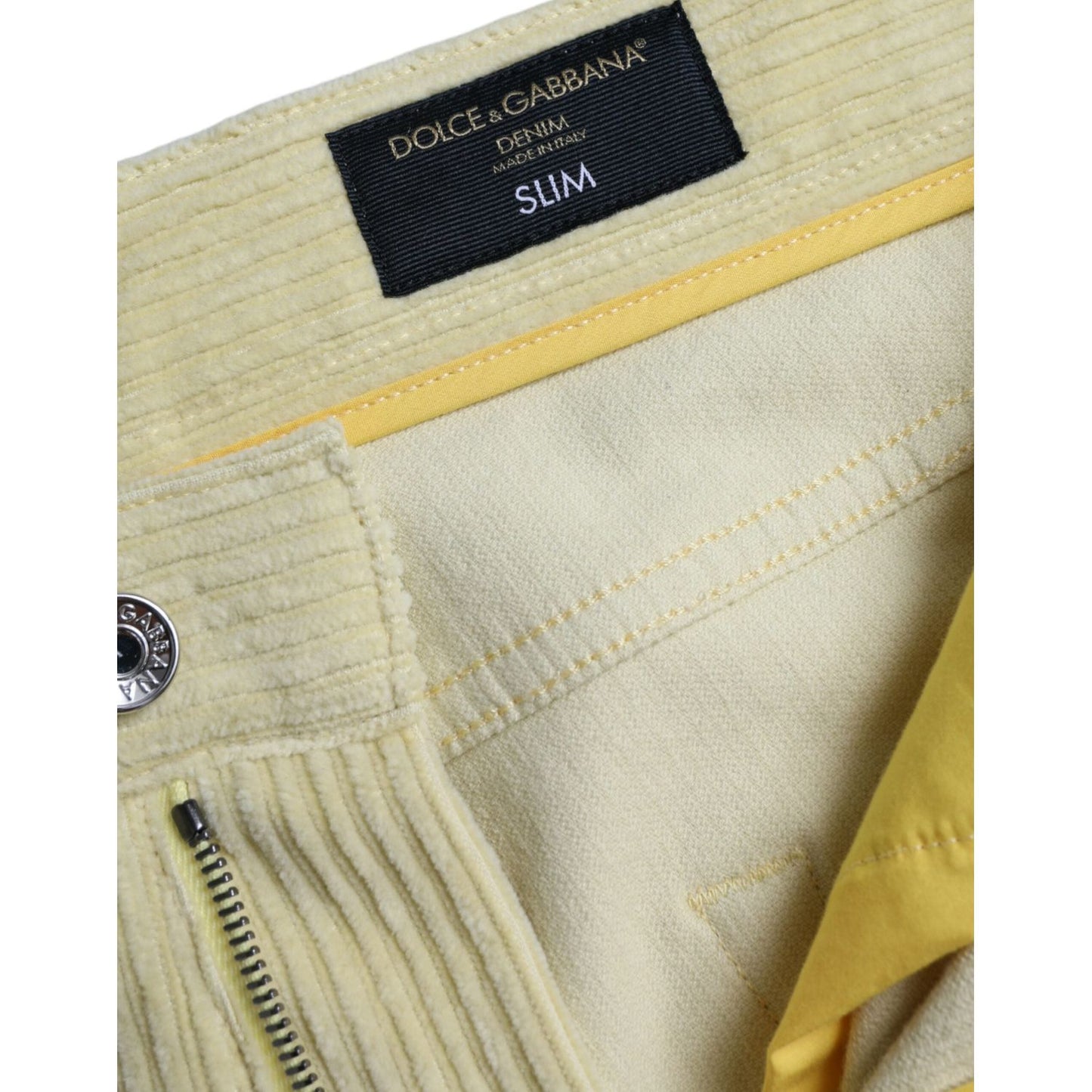 Dolce & Gabbana Yellow Corduroy Logo Plaque Skinny Denim Jeans Dolce & Gabbana