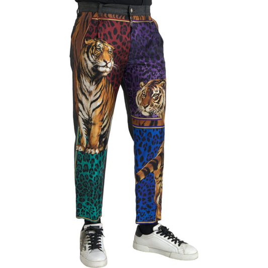 Dolce & Gabbana Multicolor Tiger Leopard Cotton Loose Tapered Pants Dolce & Gabbana