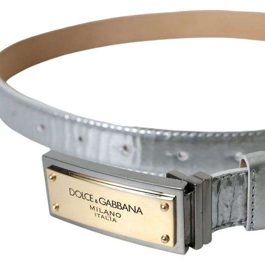 Dolce & Gabbana Silver Leather Metal Logo Buckle Belt Men Dolce & Gabbana