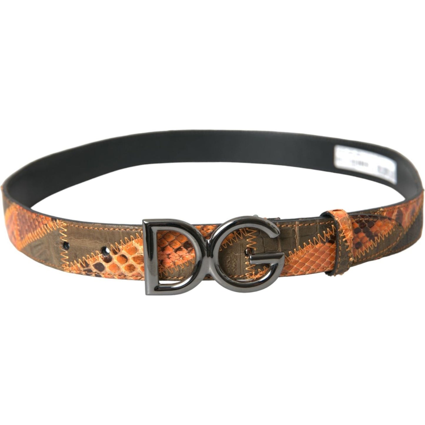 Dolce & Gabbana Patchwork Python Leather Logo Buckle Belt Men Dolce & Gabbana