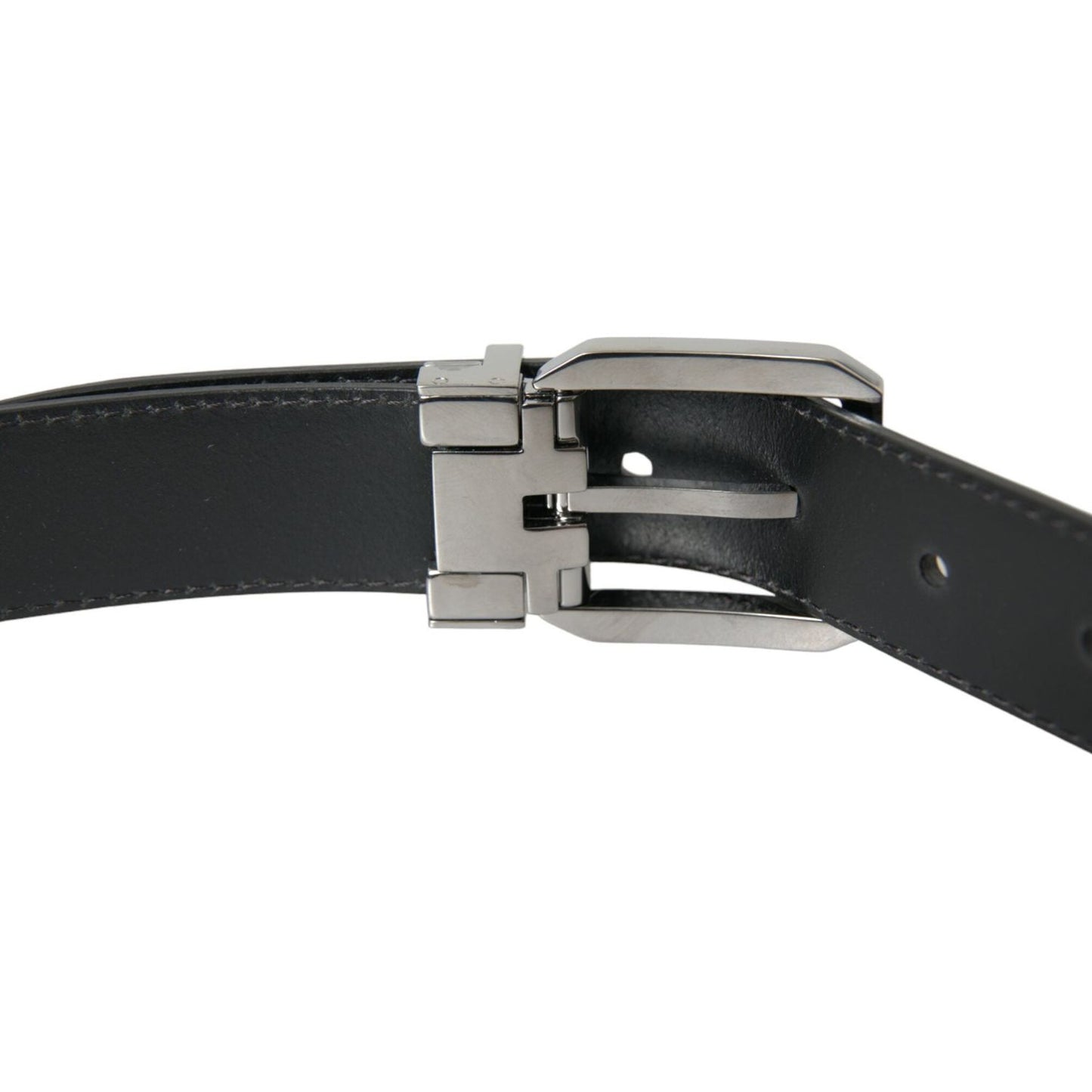 Dolce & Gabbana Black Leather Silver Metal Buckle Belt Men Dolce & Gabbana