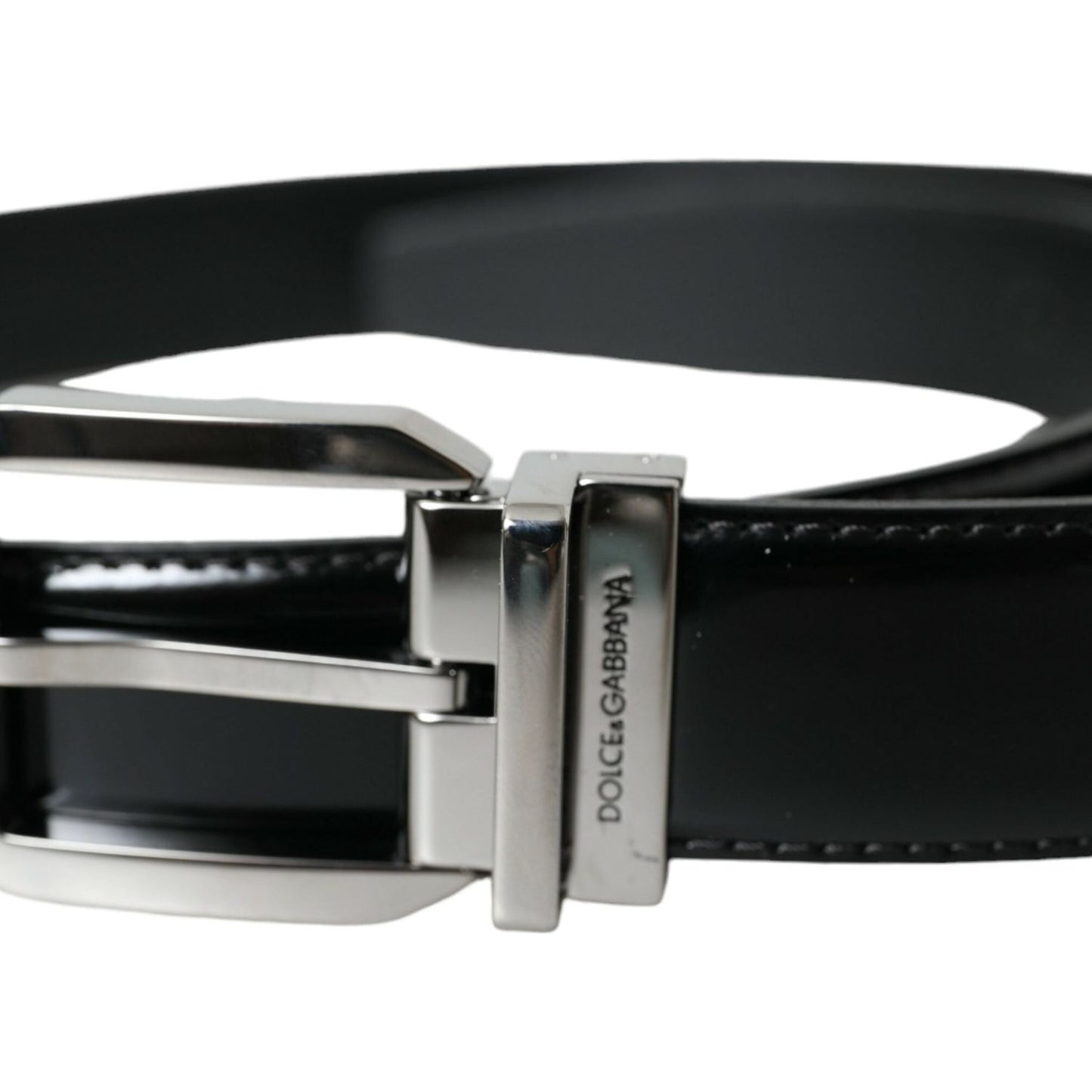 Dolce & Gabbana Black Leather Silver Metal Buckle Belt Men Dolce & Gabbana