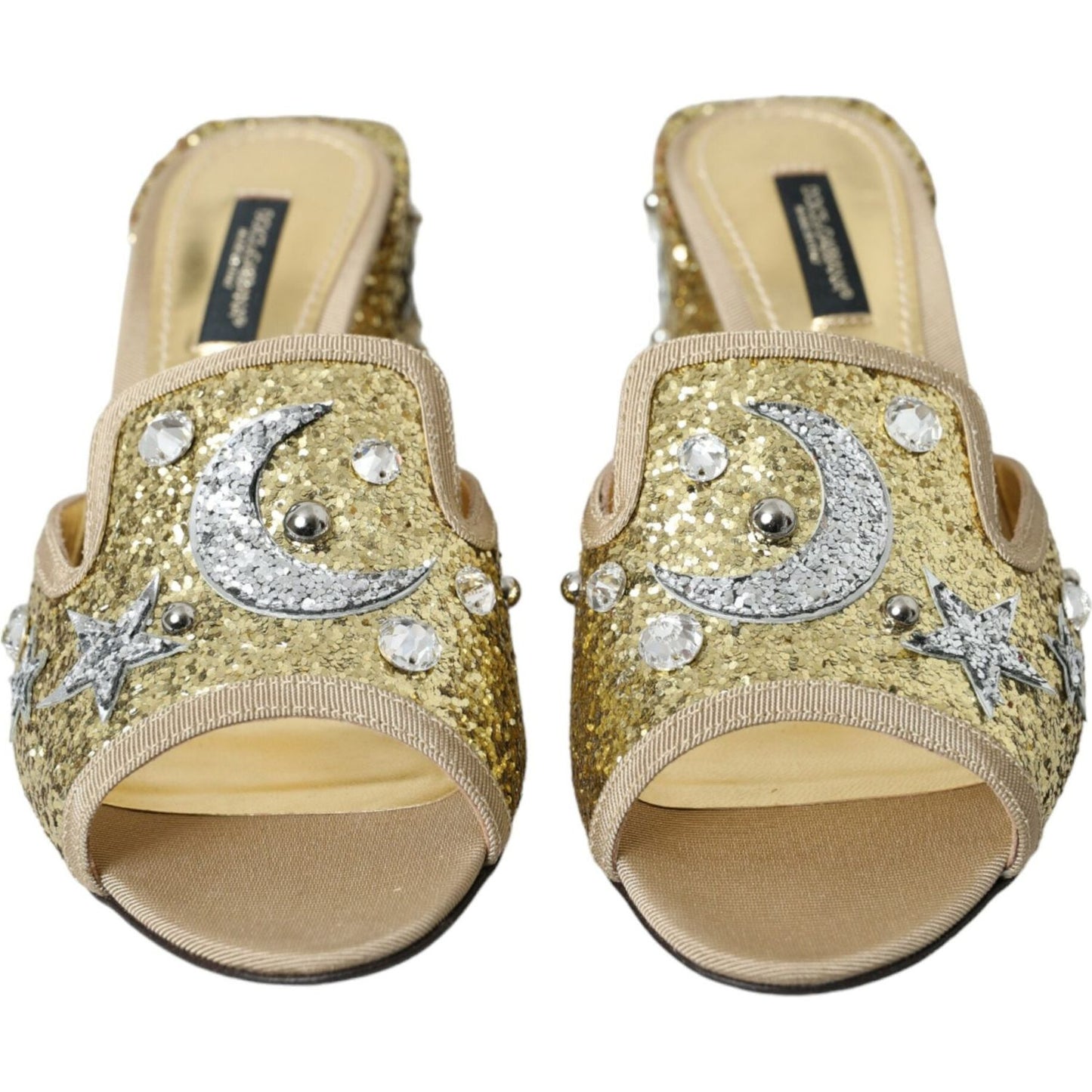 Gold Sequin Leather Heels Sandals Shoes