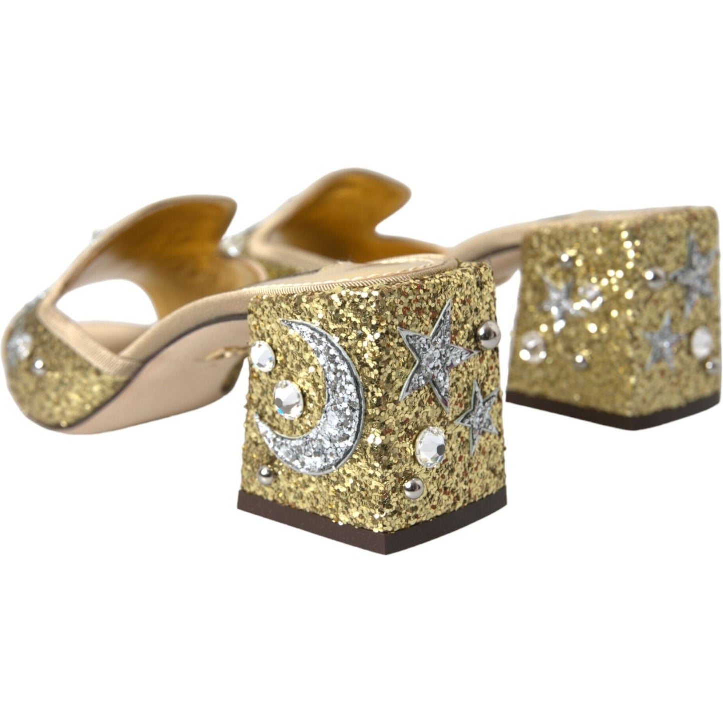 Gold Sequin Leather Heels Sandals Shoes