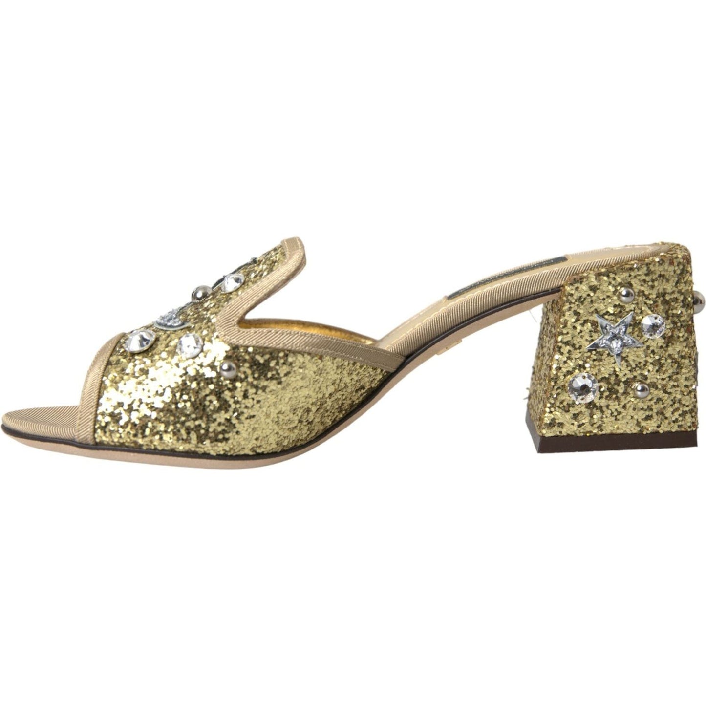 Gold Sequin Leather Heels Sandals Shoes