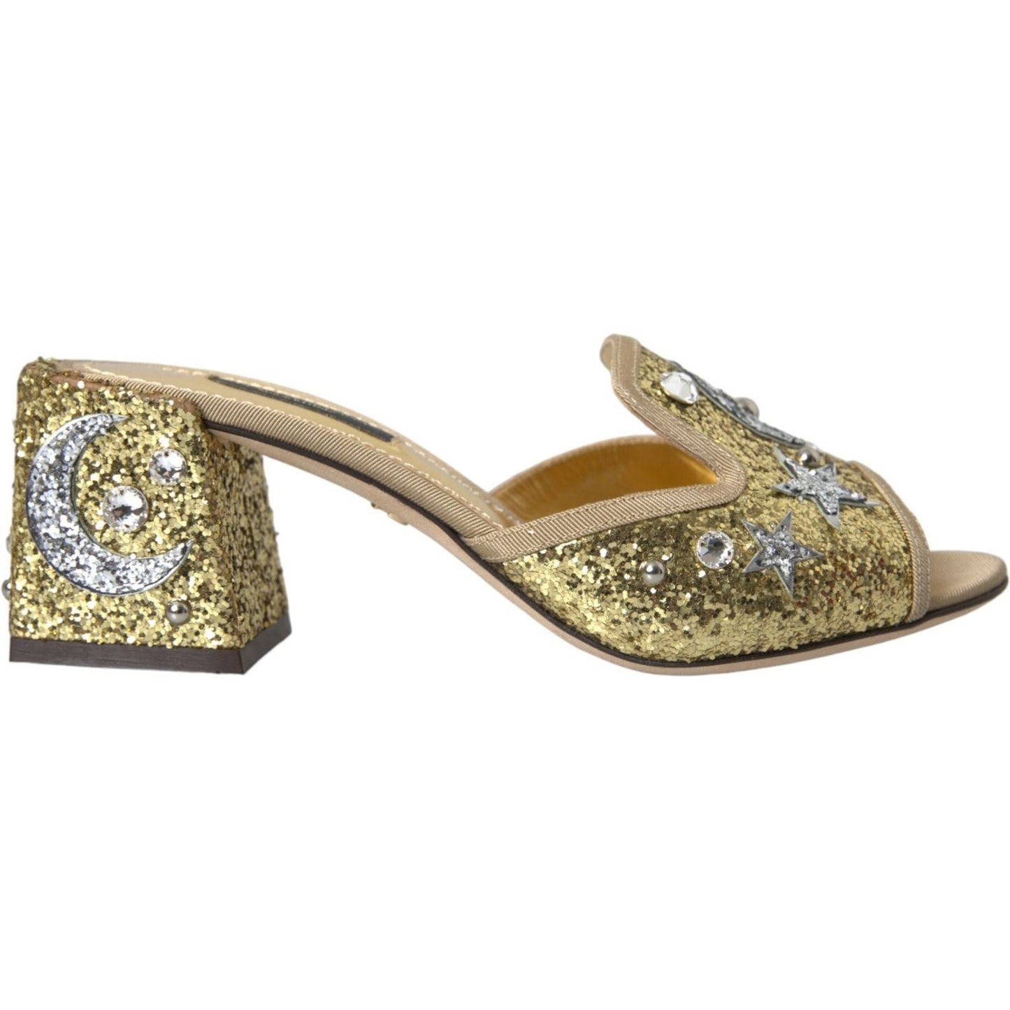 Gold Sequin Leather Heels Sandals Shoes