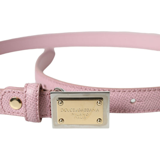 Pink Leather Gold Square Metal Buckle Belt