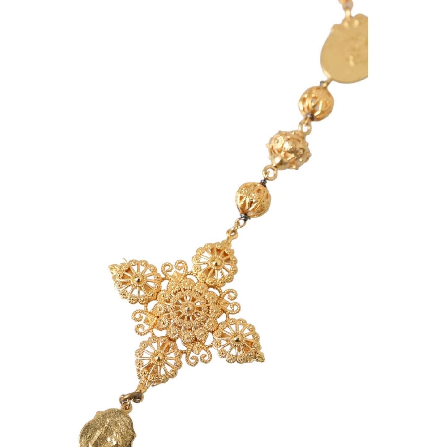 Dolce & Gabbana Gold Tone Chain Brass Beaded Statement Sicily Necklace Dolce & Gabbana