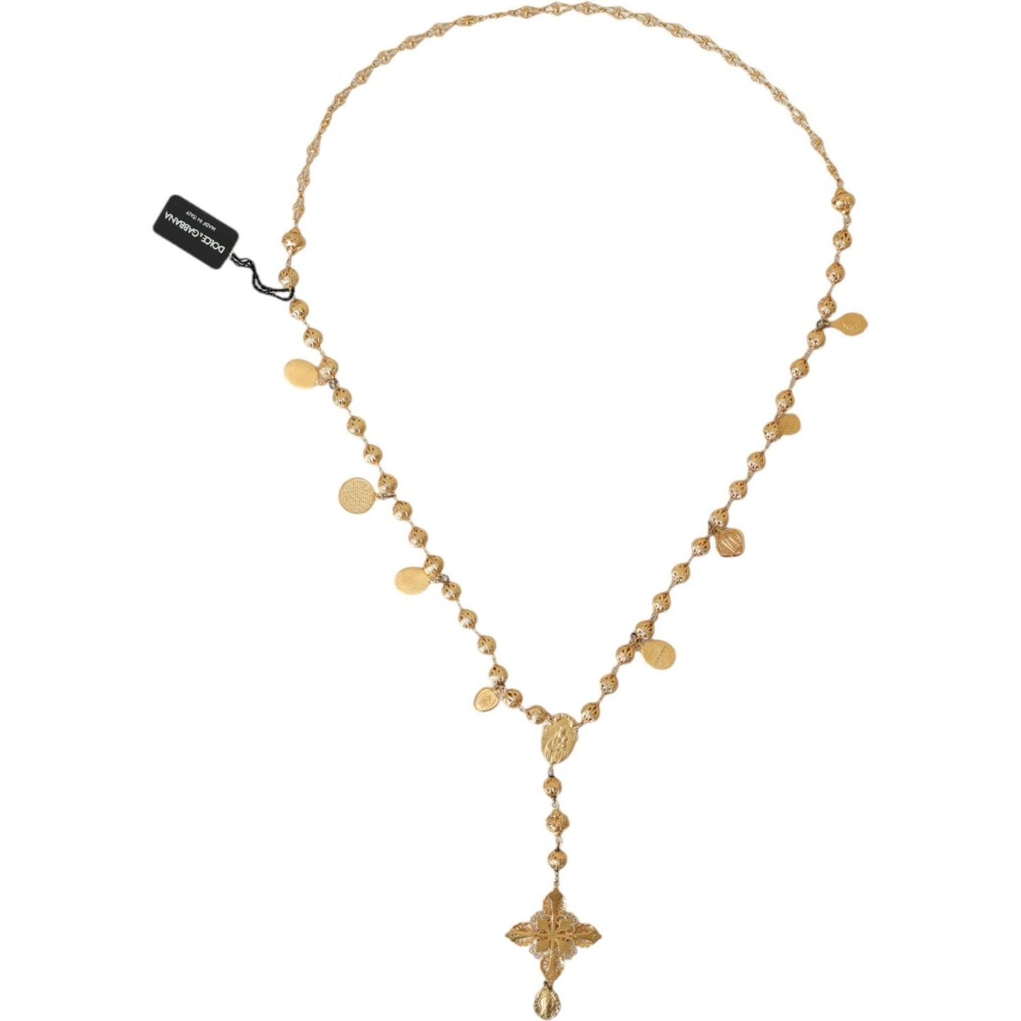 Dolce & Gabbana Gold Tone Chain Brass Beaded Statement Sicily Necklace Dolce & Gabbana