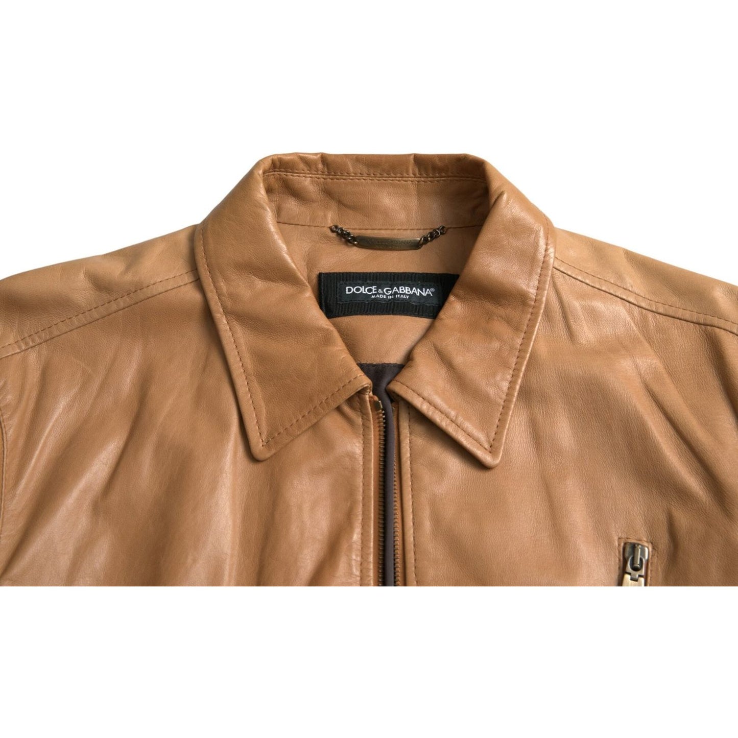 Dolce & Gabbana Brown Lamb Leather Full Zip Blouson Jacket Dolce & Gabbana