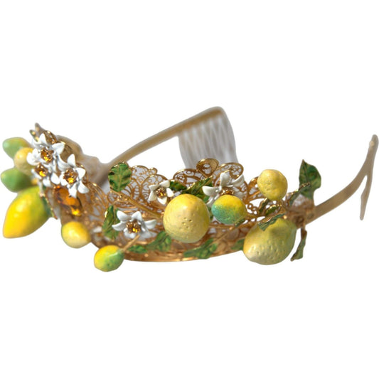 Dolce & Gabbana Gold Tone Brass Crystal Sicily Lemon Head Crown Tiara Dolce & Gabbana