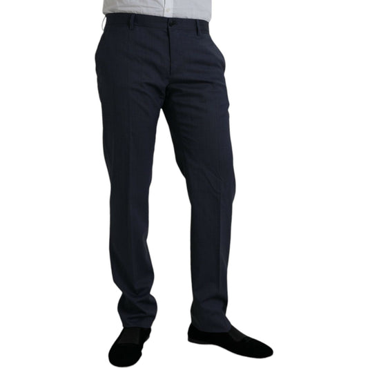 Dolce & Gabbana Blue Wool Slim Fit Dress Formal Pants Dolce & Gabbana