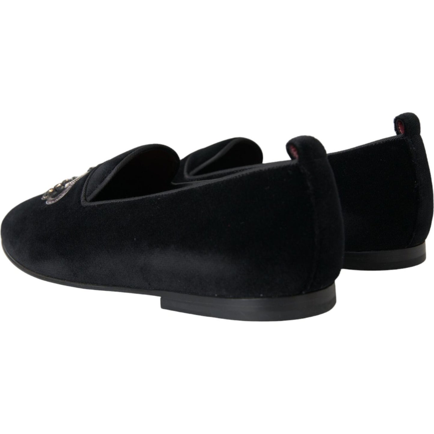 Dolce & Gabbana Black Velvet Crystal Crown Men Loafers Shoes Dolce & Gabbana