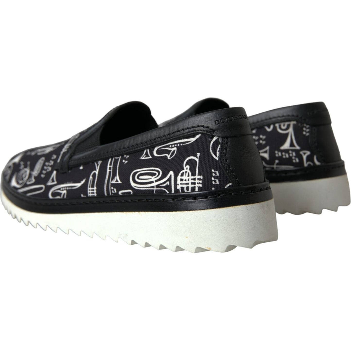 Dolce & Gabbana Black Instrument Print Slip On Loafers Shoes Dolce & Gabbana