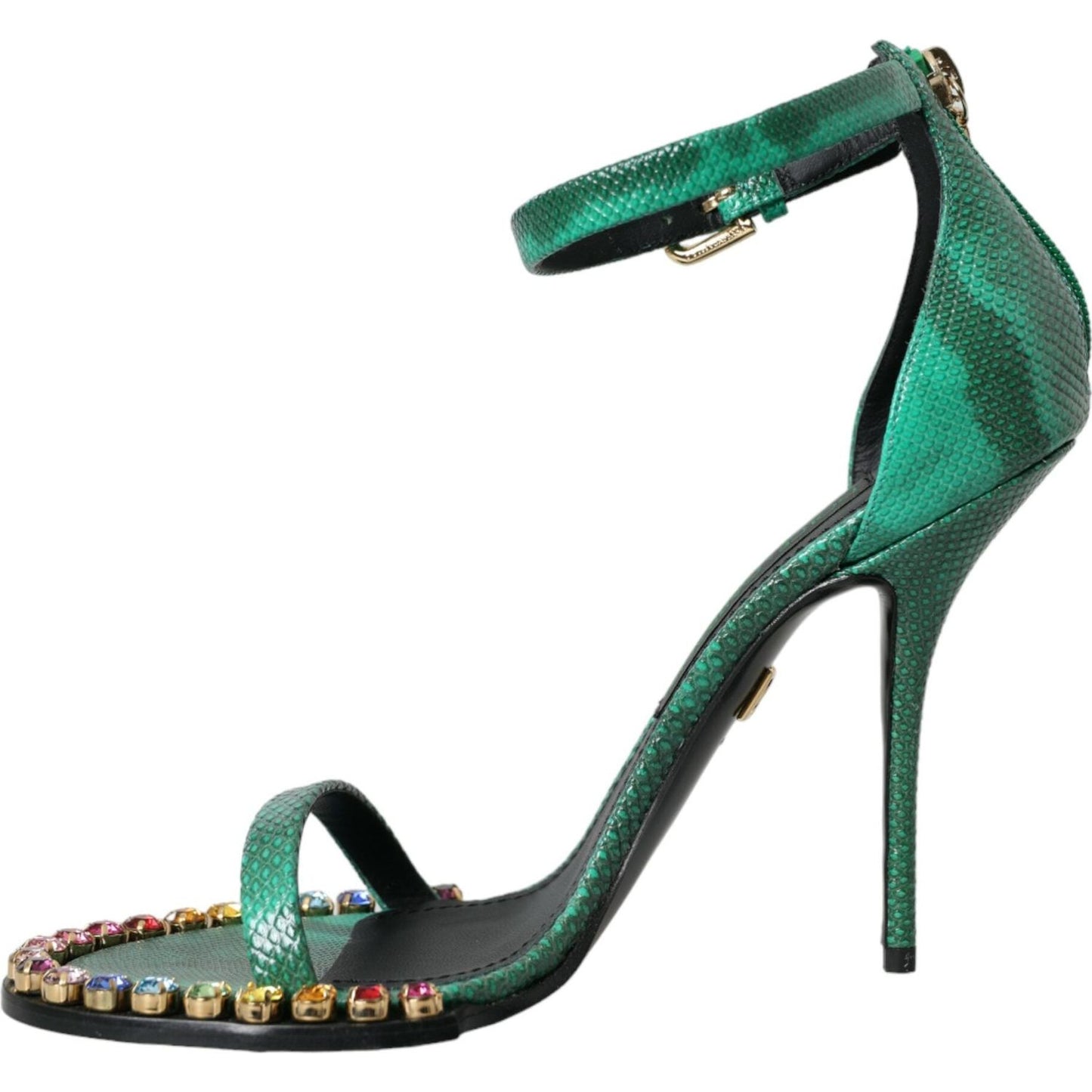 Dolce & Gabbana Green Exotic Leather Crystal Sandals Shoes Dolce & Gabbana