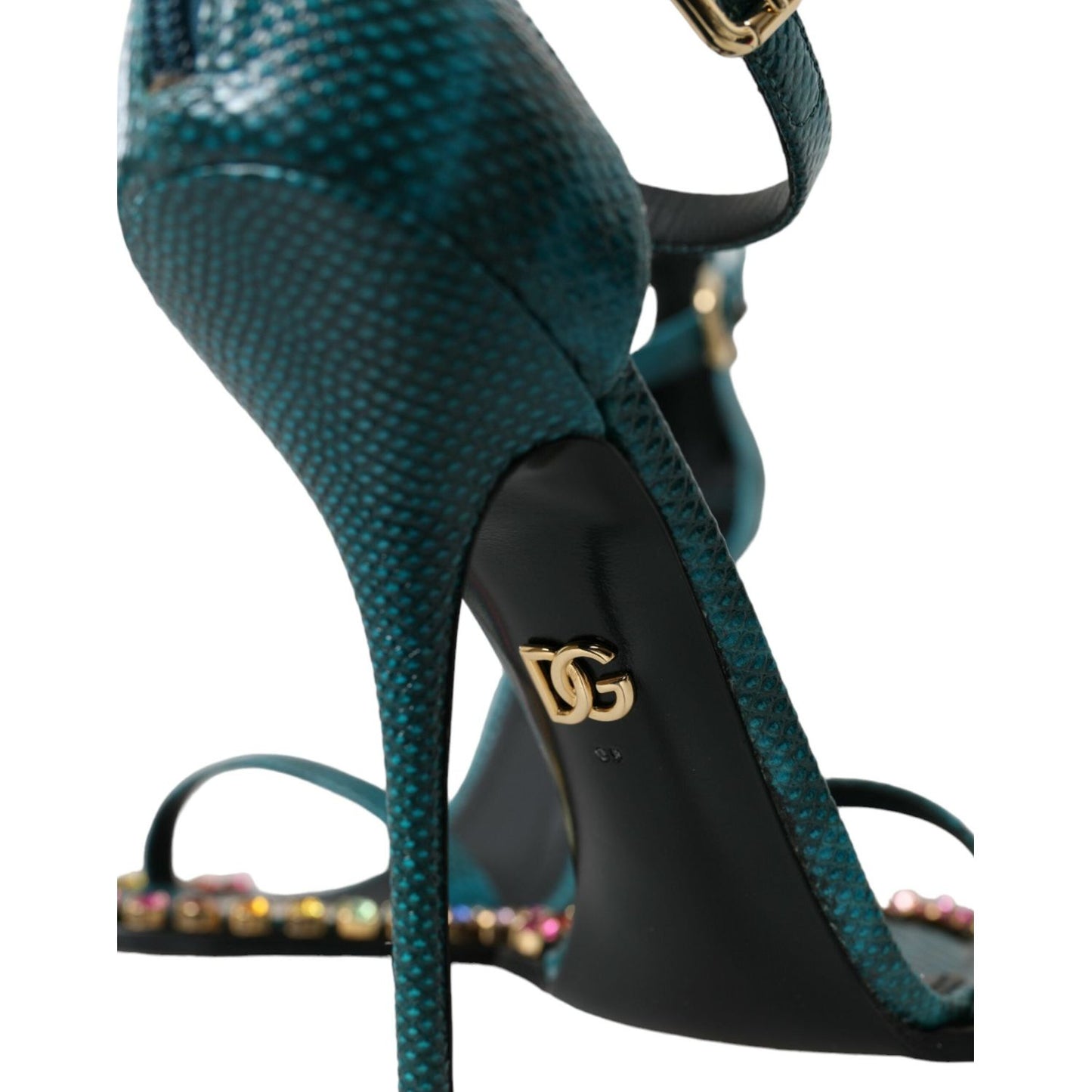 Dolce & Gabbana Blue Exotic Leather Crystal Sandals Shoes Dolce & Gabbana