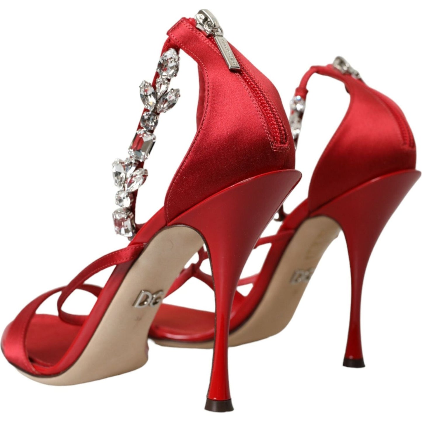 Dolce & Gabbana Keira Red Satin Crystals Sandals Heels Shoes Dolce & Gabbana