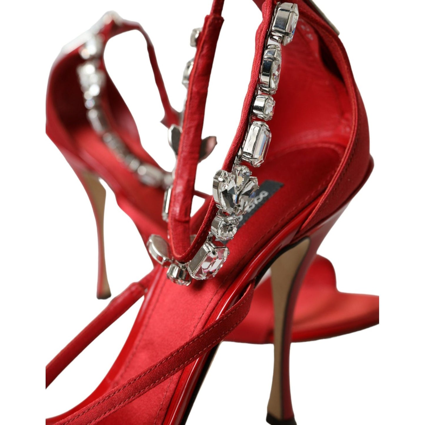 Dolce & Gabbana Keira Red Satin Crystals Sandals Heels Shoes Dolce & Gabbana