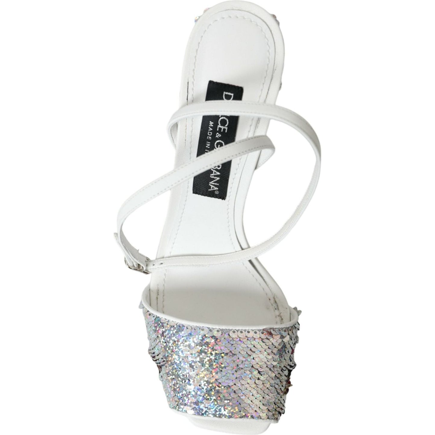 Dolce & Gabbana White Silver Sequin Ankle Strap Sandals Shoes Dolce & Gabbana