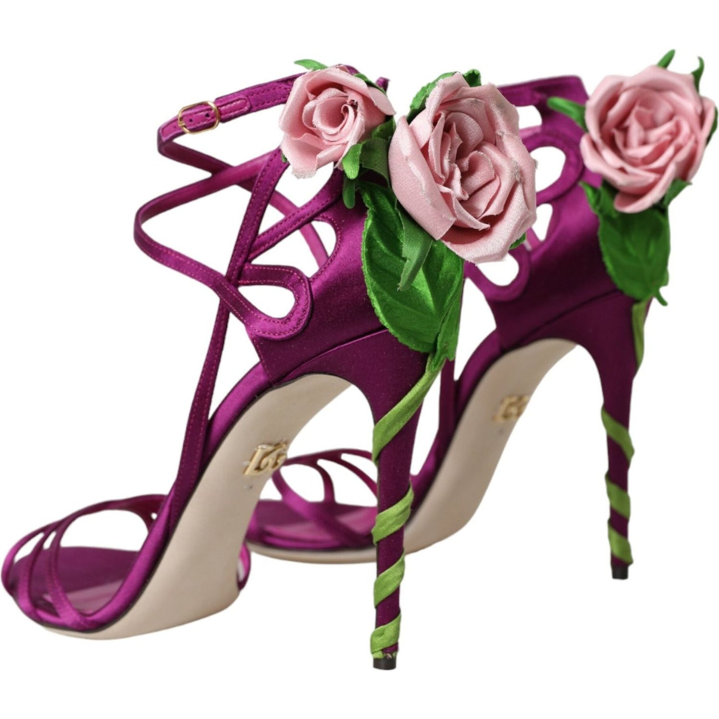 Dolce & Gabbana Purple Flower Satin Heels Sandals Shoes Dolce & Gabbana