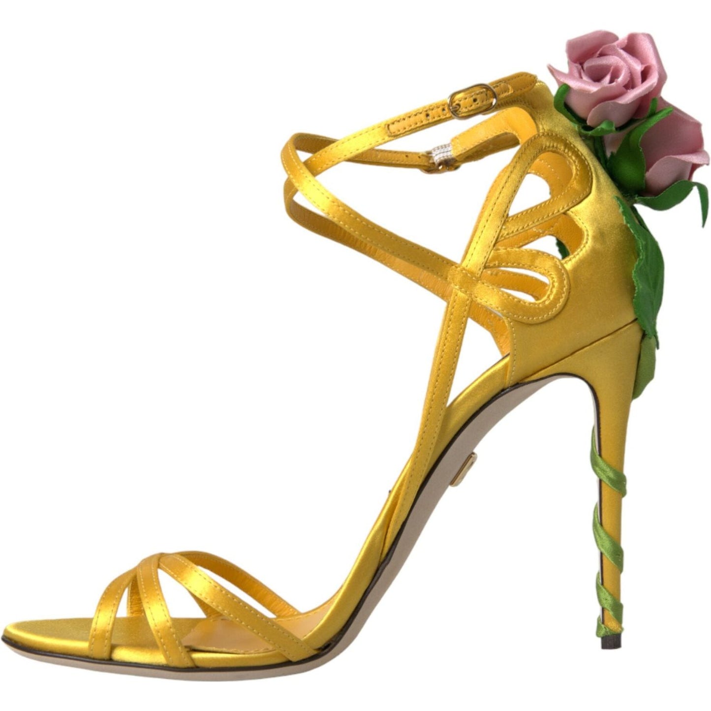 Dolce & Gabbana Yellow Flower Satin Heels Sandals Shoes Dolce & Gabbana