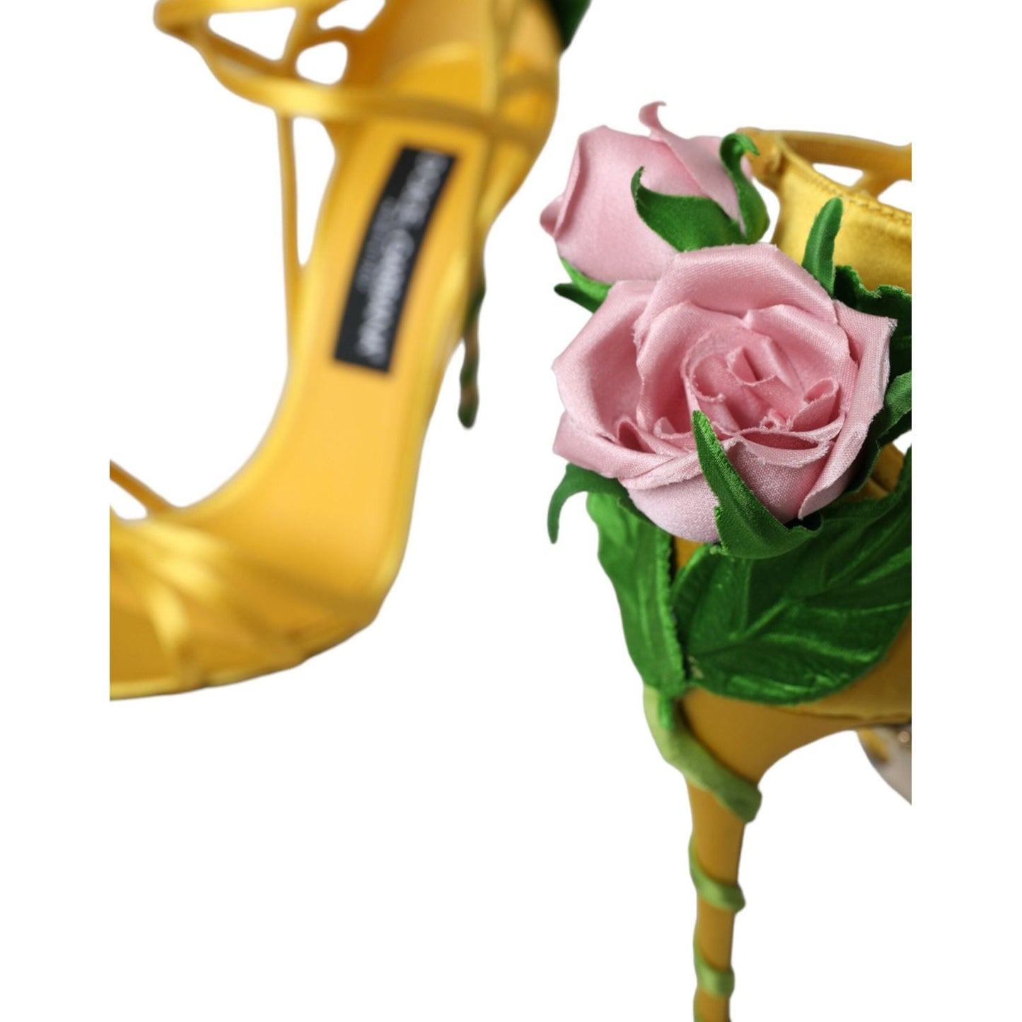 Dolce & Gabbana Yellow Flower Satin Heels Sandals Shoes Dolce & Gabbana