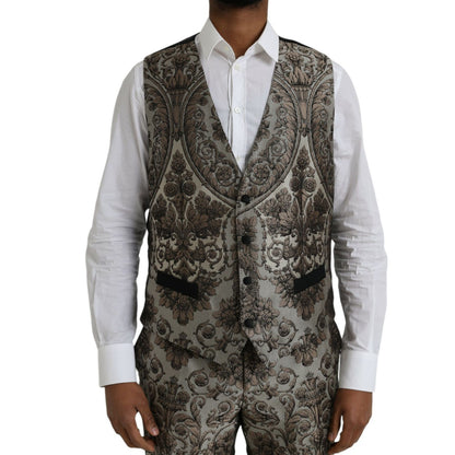 Dolce & Gabbana Brown Floral Jacquard Formal 3 Piece Suit
