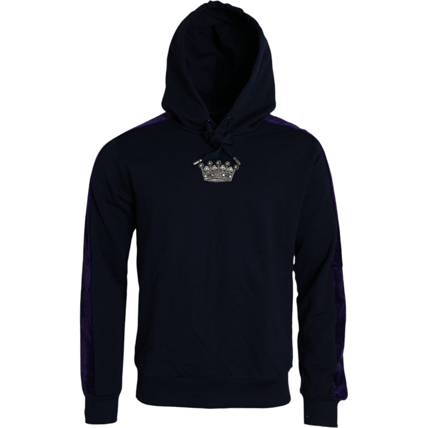 Dolce & Gabbana Dark Blue Cotton Crown Hooded Sweatshirt Sweater Dolce & Gabbana