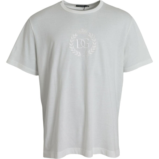 Dolce & Gabbana White Logo Embossed Cotton Crewneck T-shirt Dolce & Gabbana