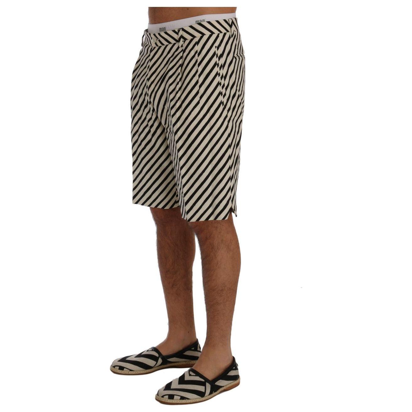 Dolce & Gabbana White Black Striped Hemp Casual Shorts